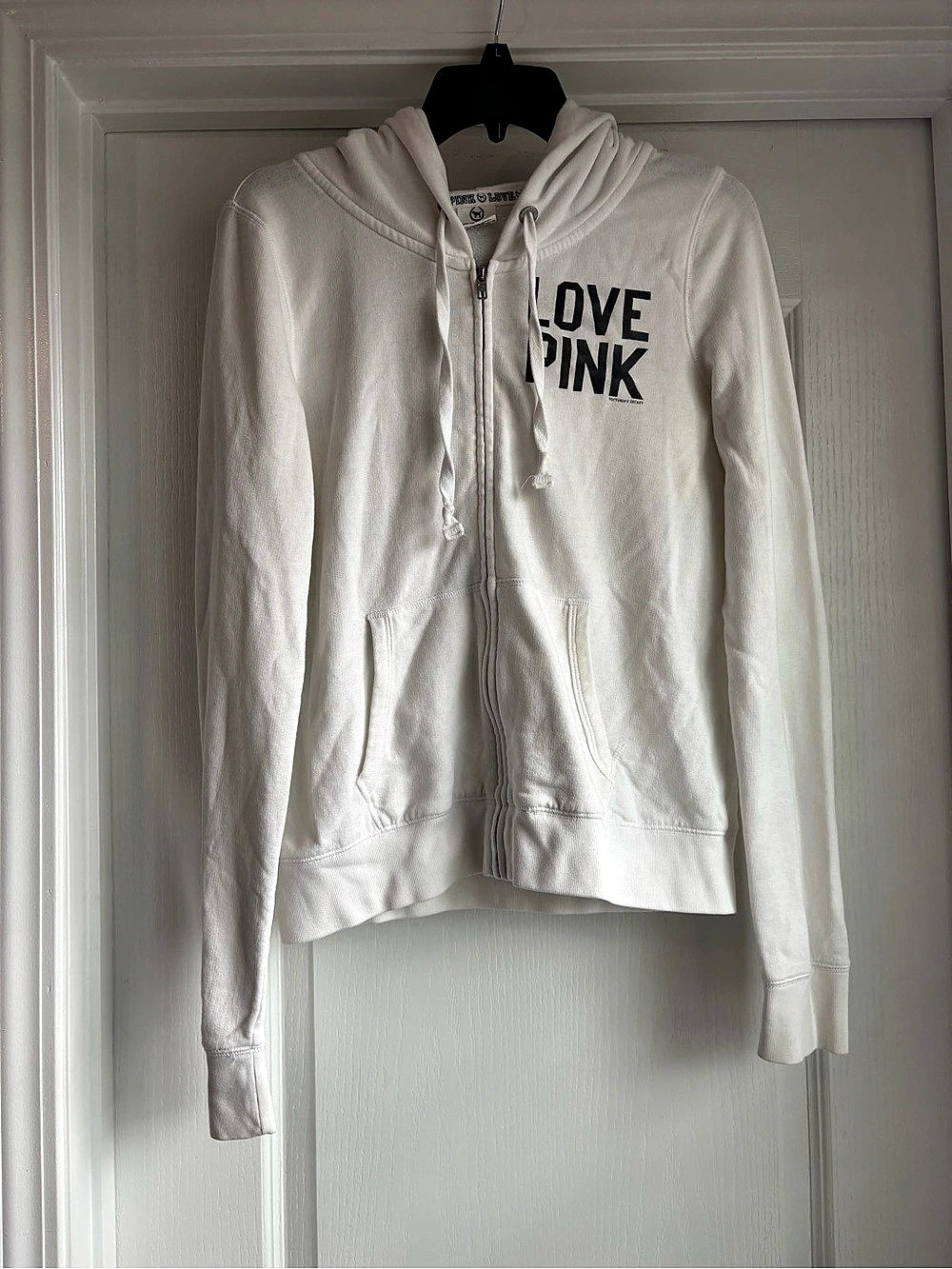 Victoria's Secret PINK Graphic Zip Hoodie in White Large